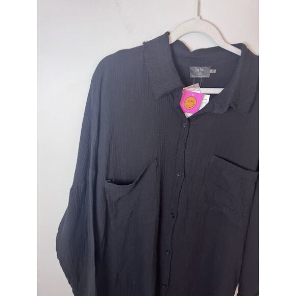 Dressed In Lala Barely There Long Sleeve Semisheer Shirtdress Black NWT $134 - Picture 12 of 13